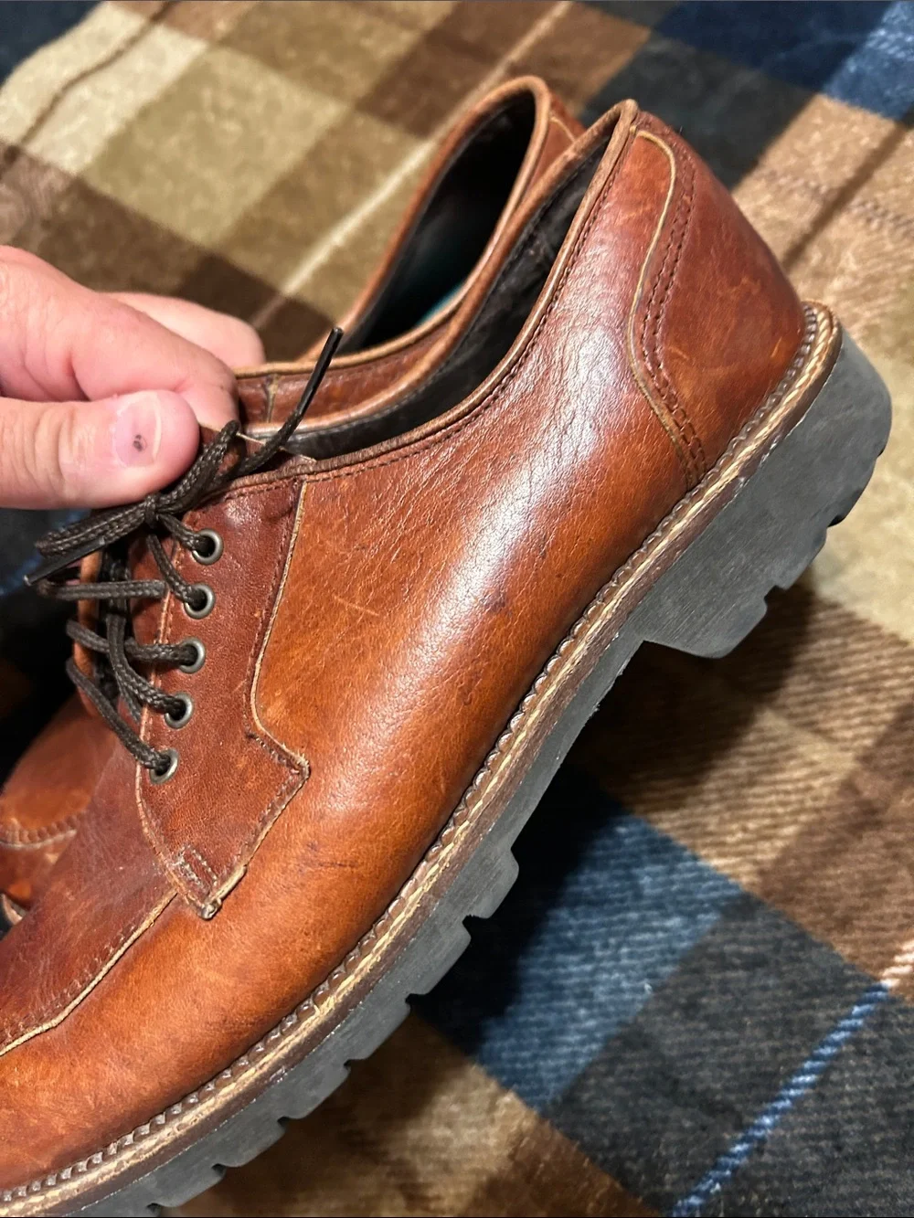 Men's Leather Derby Shoes in Cognac Brown